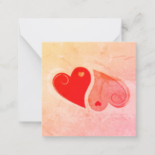 Yin Yang Hearts - Pink Orange Red - Note Card