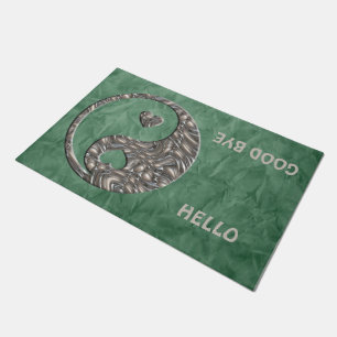 Yin & Yang HEARTS Sign silver + your background Doormat