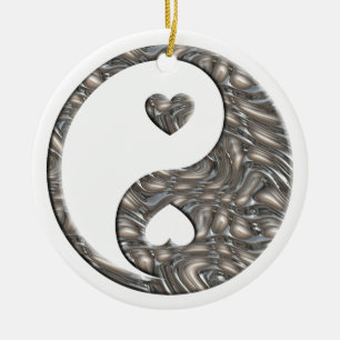 Yin & Yang / Hearts SILVER Ceramic Tree Decoration