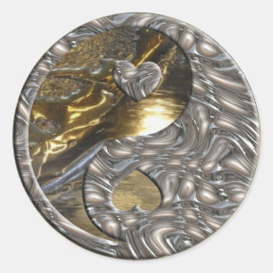 Yin & Yang / Hearts SILVER   golden river Classic Round Sticker