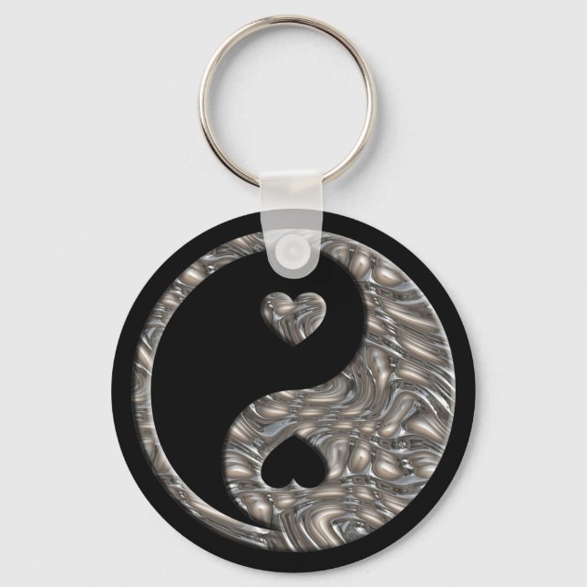 Yin & Yang / Hearts SILVER Key Ring (Front)