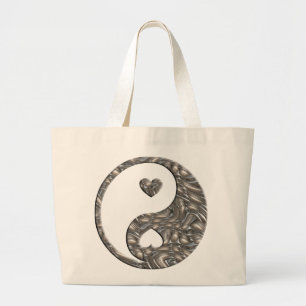 Yin & Yang / Hearts SILVER Large Tote Bag