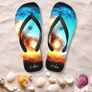 Yin Yang Ice and Fire sacred symbol with your name Thongs