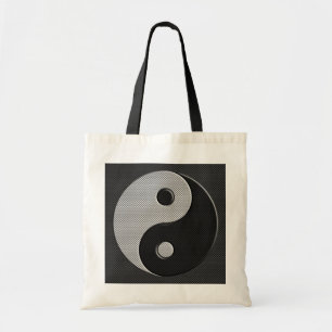 Yin Yang in Carbon Fibre Print Style Tote Bag