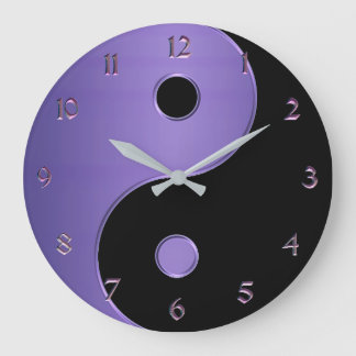 Yin Yang in Lavender Purple and Black Large Clock