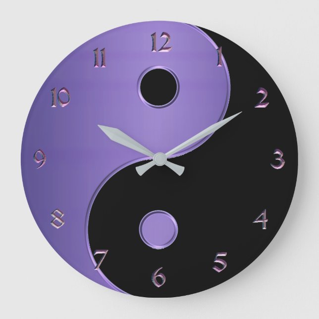 Yin Yang in Lavender Purple and Black Large Clock (Front)