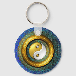 Yin-Yang Keychain, Golden Ring and Blue mosaic Key Ring