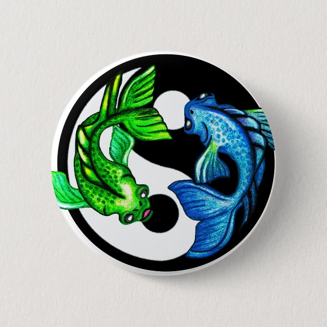 Yin-Yang Koi Design 6 Cm Round Badge (Front)