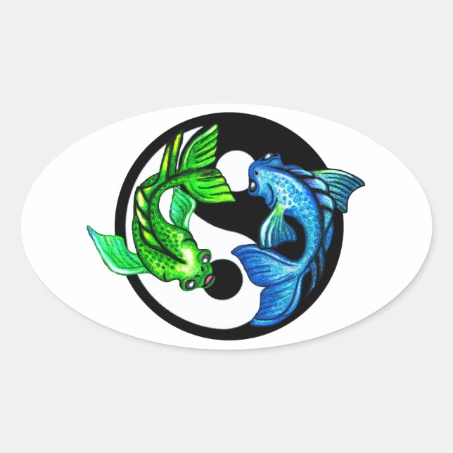 Yin-Yang Koi Design Oval Sticker (Front)