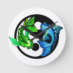 Yin-Yang Koi Design Round Clock