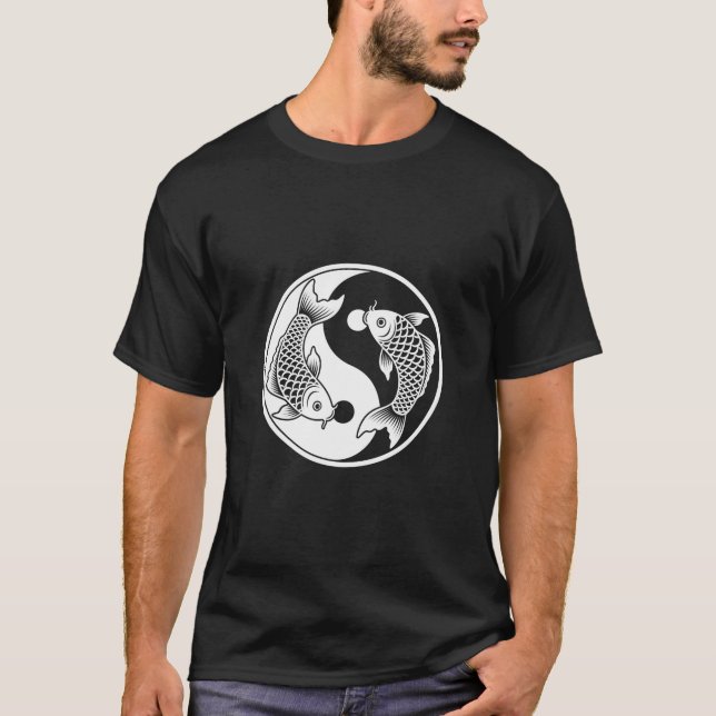 Yin Yang Koi Fish Art Tee – Elegant Ink Drawing De (Front)