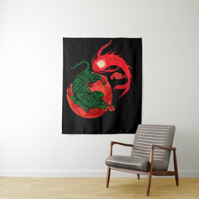 yin yang koi fish Japanese art style balance ukiyo Tapestry (In Situ)