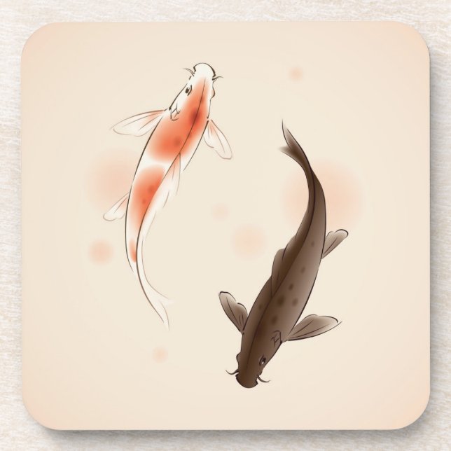 Yin Yang Koi fishes in oriental style painting Coaster (Front)