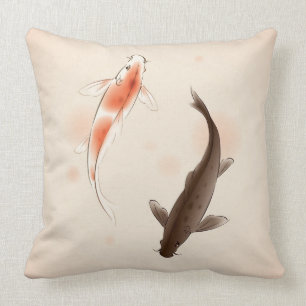 Yin Yang Koi fishes in oriental style painting Cushion