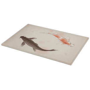 Yin Yang Koi fishes in oriental style painting Cutting Board