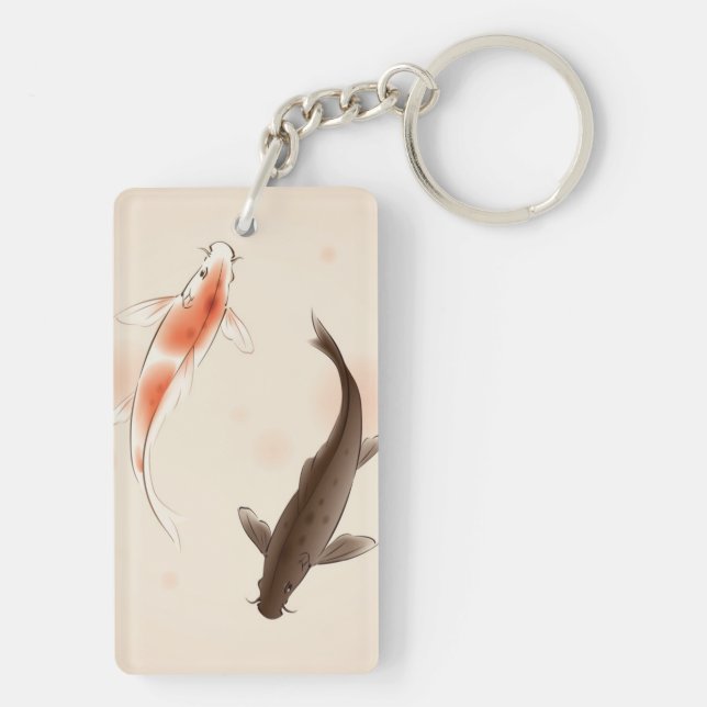 Yin Yang Koi fishes in oriental style painting Key Ring (Back)