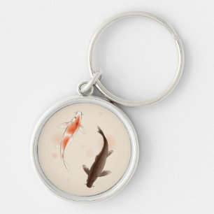 Yin Yang Koi fishes in oriental style painting Key Ring
