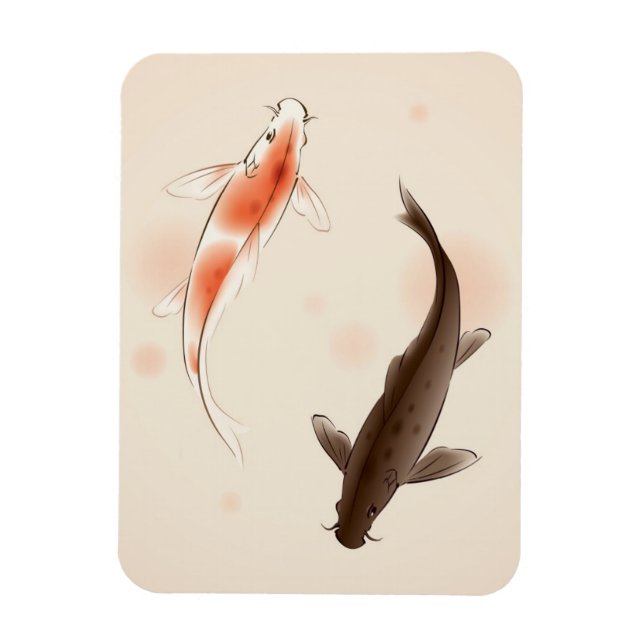 Yin Yang Koi fishes in oriental style painting Magnet (Vertical)