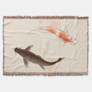 Yin Yang Koi fishes in oriental style painting Throw Blanket