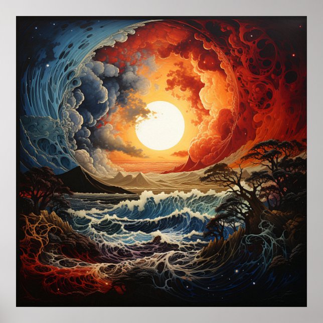 Yin Yang Landscape Waves Poster (Front)