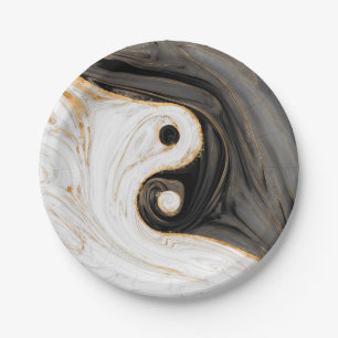 Yin Yang Liquid Marble Paper Plate