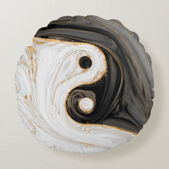 Yin Yang Liquid Marble Round Cushion (Front)