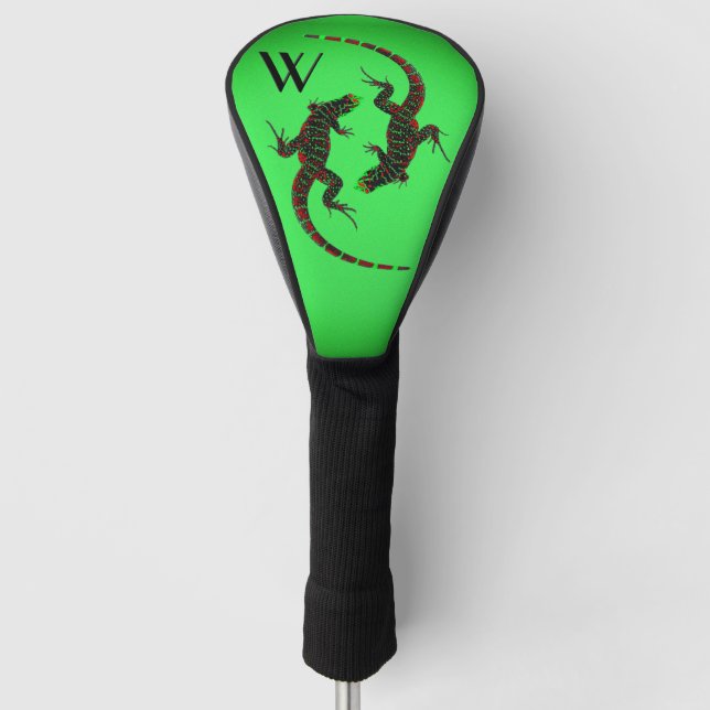 Yin Yang Lizards Black Initial Golf Head Cover (Front)