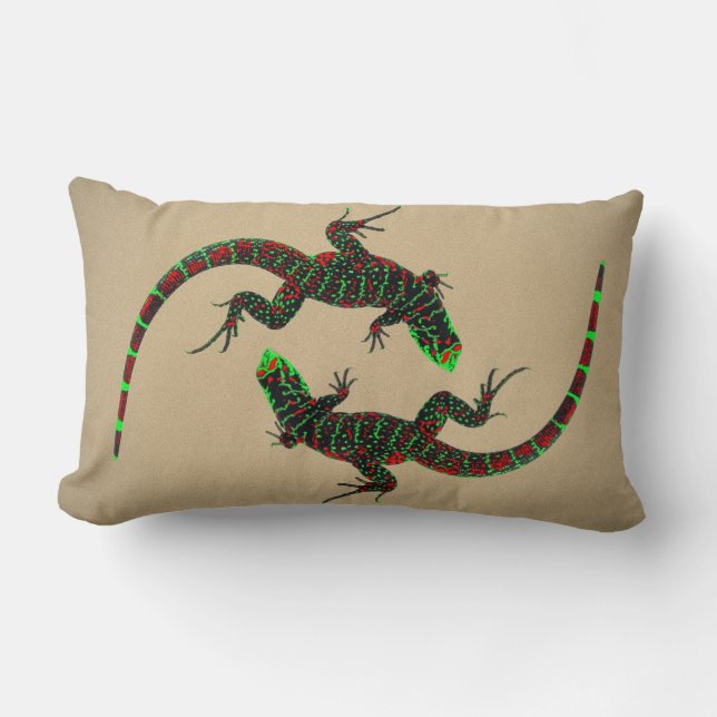 Yin Yang Lizards Ceramic Tile Brown Lumbar Cushion (Front)