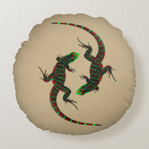 Yin Yang Lizards Ceramic Tile Brown Round Cushion