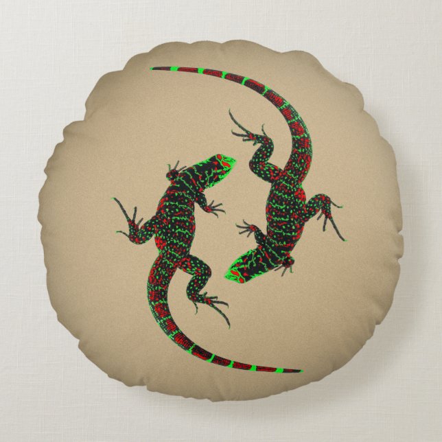 Yin Yang Lizards Ceramic Tile Brown Round Cushion (Front)