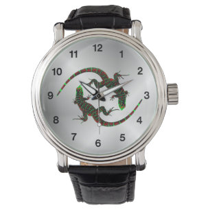 Yin Yang Lizards Silver Black Numbers Watch