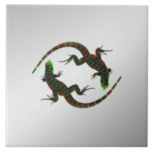 Yin Yang Lizards Silver Ceramic Tile