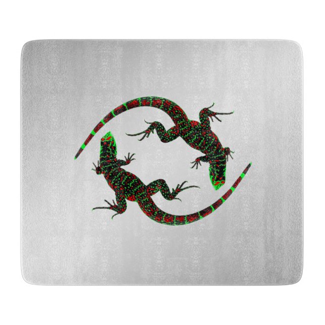 Yin Yang Lizards Silver Cutting Board (Front)