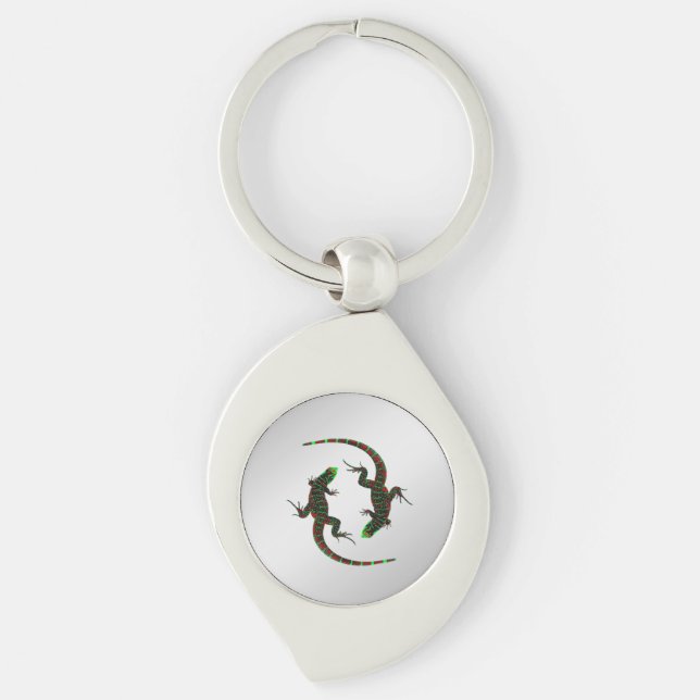 Yin Yang Lizards Silver Key Ring (Front)