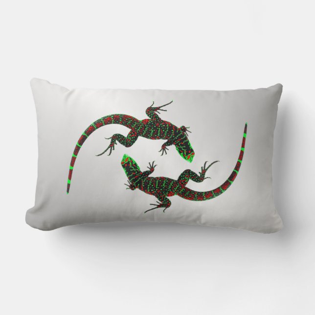 Yin Yang Lizards Silver Lumbar Cushion (Front)