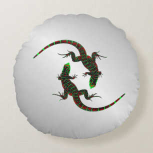 Yin Yang Lizards Silver Round Cushion