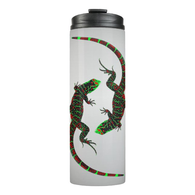 Yin Yang Lizards Silver Thermal Tumbler (Front)