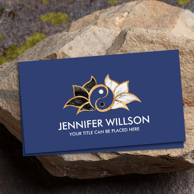 Yin Yang Lotus flower Black white marble and gold Business Card (Creator Uploaded)