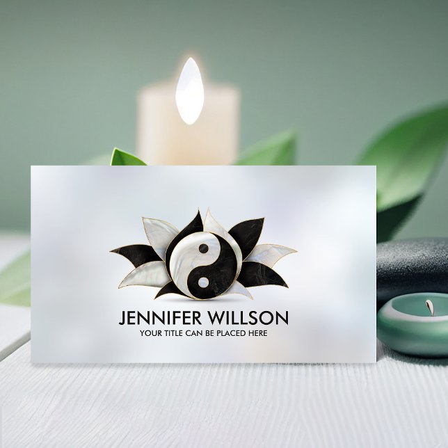 Yin Yang Lotus flower - pearl and black marble Business Card (Creator Uploaded)