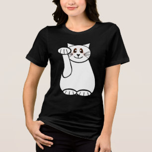 Yin Yang Lucky Cat Maneki Neko Beckoning Cat Tri-Blend Shirt