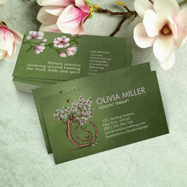 Yin Yang Magnolia Blossom Tree Business Card (Creator Uploaded)