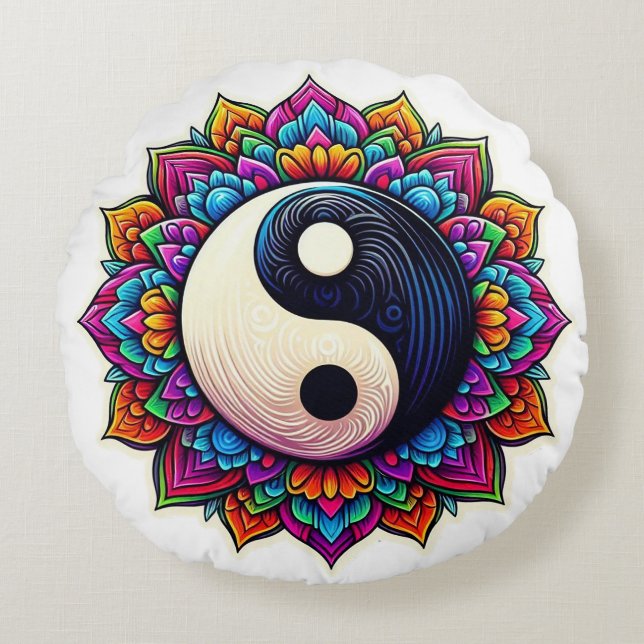 Yin Yang mandala design pillow (Front)