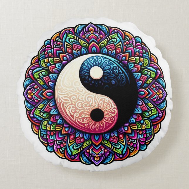 Yin Yang Mandala design Round Cushion (Front)