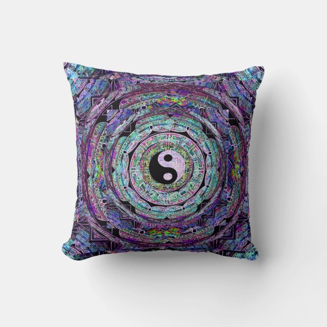 Yin Yang Mandala in Purple Colours Cushion (Front)