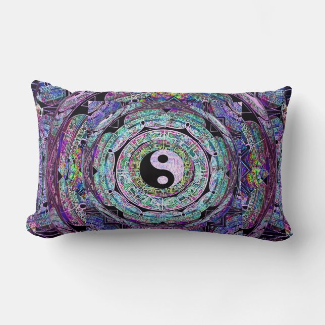 Yin Yang Mandala in Purple Colours Lumbar Cushion (Front)