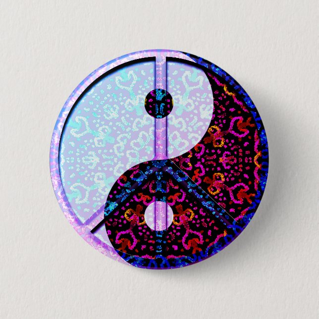 Yin Yang Mandala Purple with Peace Symbol 6 Cm Round Badge (Front)
