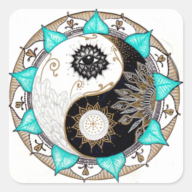Yin Yang Mandala Square Sticker (Front)