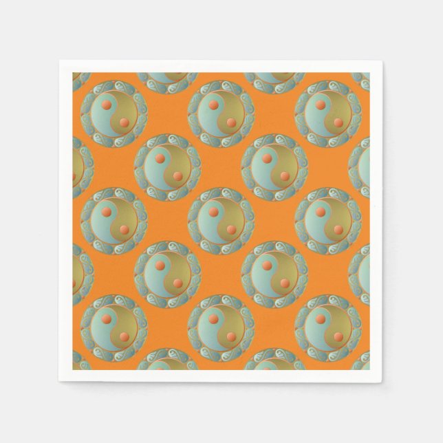 Yin Yang Medallion Gold Turquoise Napkin (Front)