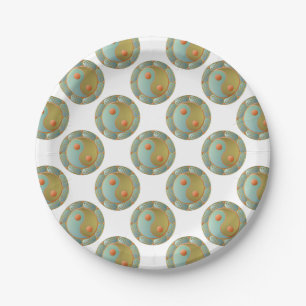 Yin Yang Medallion Gold Turquoise Paper Plate