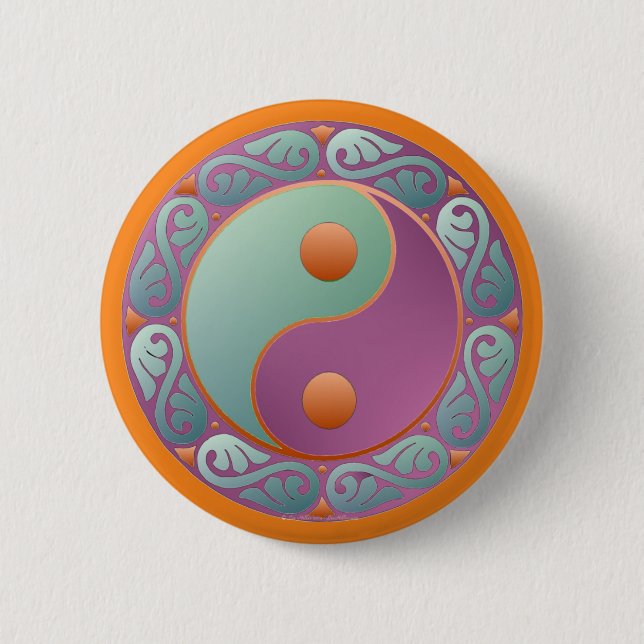 Yin Yang Medallion Violet Turquoise 6 Cm Round Badge (Front)